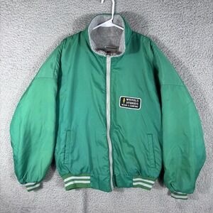 Vintage K Brand Jacket‎ Mens L Green Bomber Wyffels Seed Farming Logo USA Made